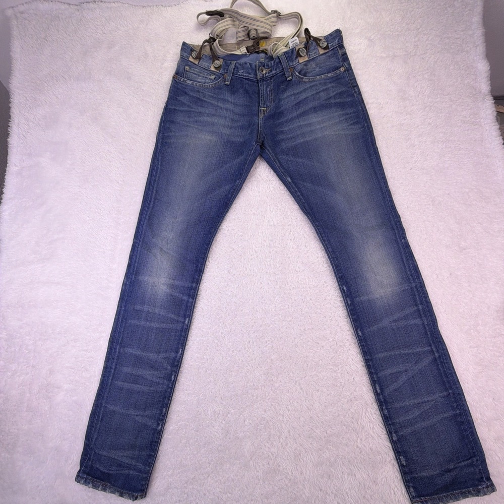 Vintage Lucky Jeans Riley Skinny Women's 8/29 with Suspenders Dark Wash 32x32.5